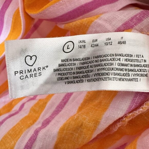 Primark Womens Swim Cover Button Up Shirt Sunset Stripes Large Pink Orange Linen - Picture 6 of 8